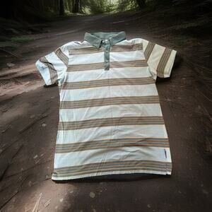 Mountain Hardware Mens M Shirt Polo Lt Green Striped Short Sleeve Outdoor Hiking